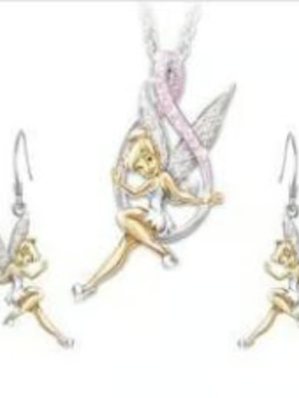Silver & Gold Tinkerbell Necklace and Earrings